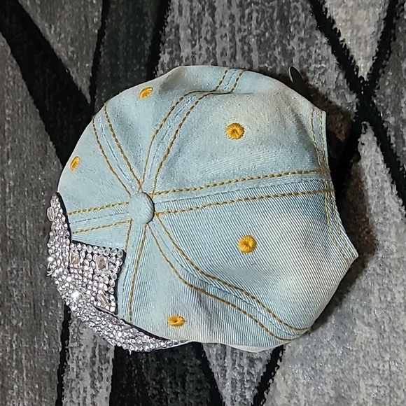 FLEUR-DE-LIS RHINESTONES STUDDED DISTRESSED FAUX-LEATHER DENIM CAP HAT - Picture 7 of 16